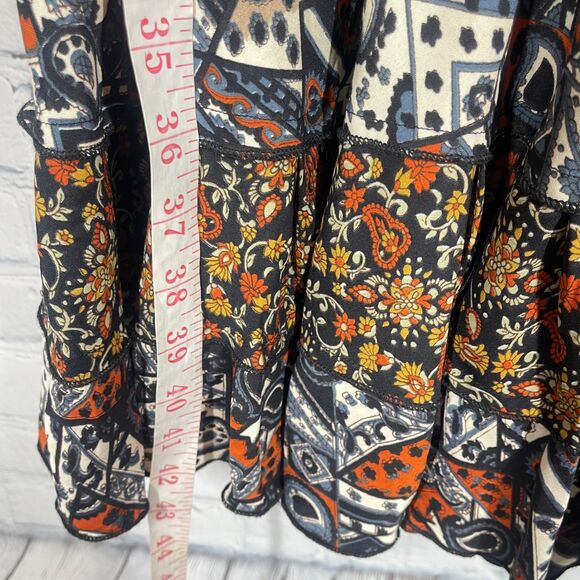 Coline Dress Women L/XL Brown Below Knee Floral Patchwork Bohemian Prairie Beach - Picture 8 of 15